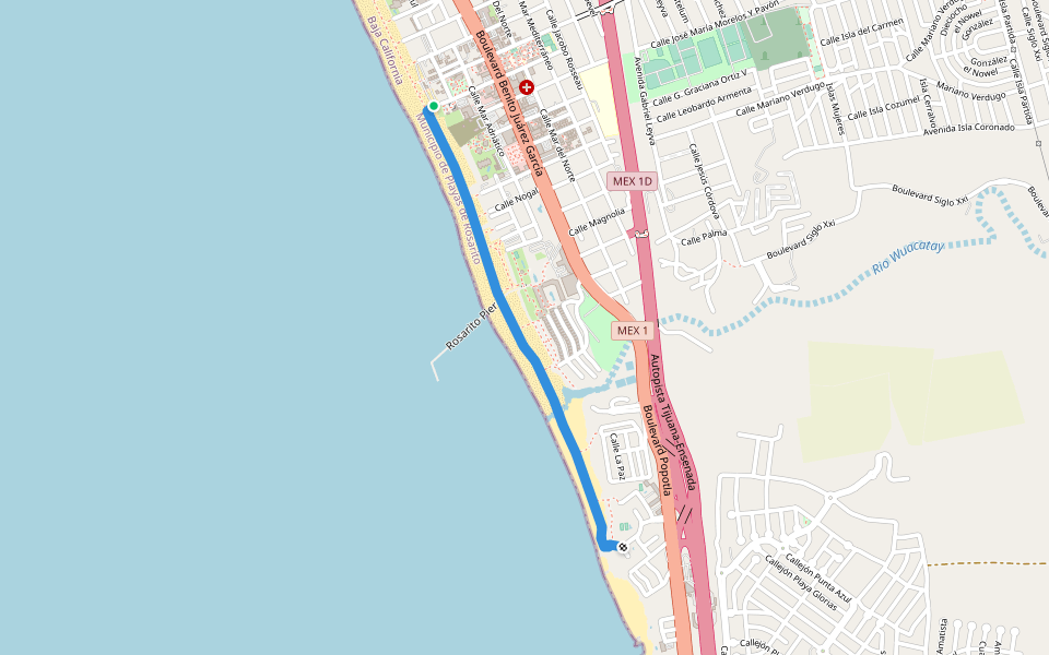Playa walking route map in Playas de Rosarito