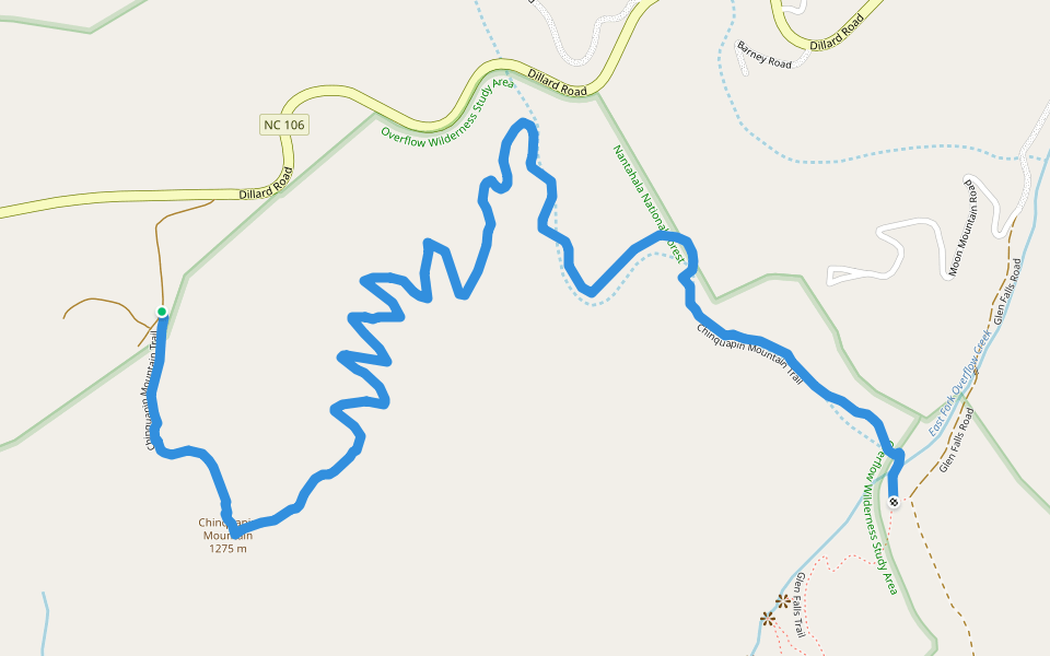Chinquapin Mountain Trail walking route map in Highlands