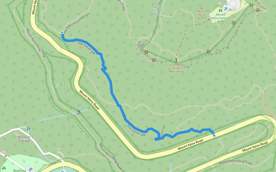 The Italian Job walking route map in Mount Keira