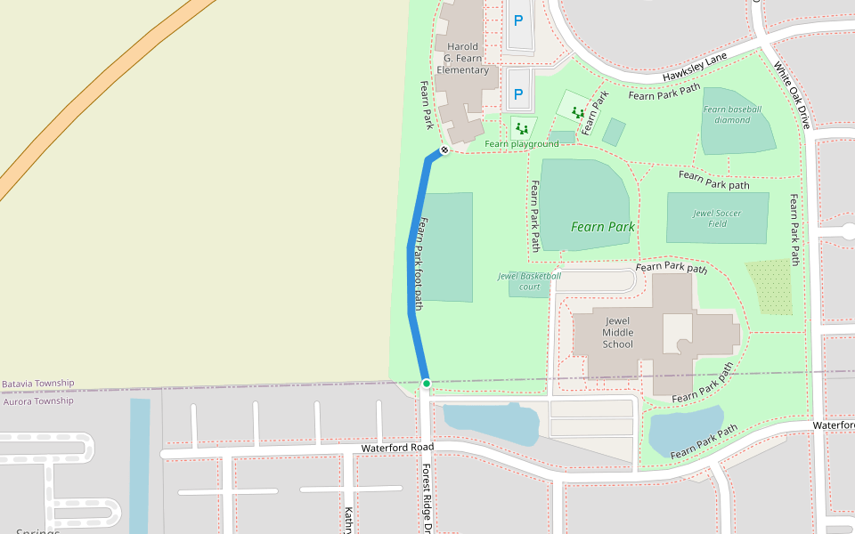 Fearn Park foot path walking route map in North Aurora