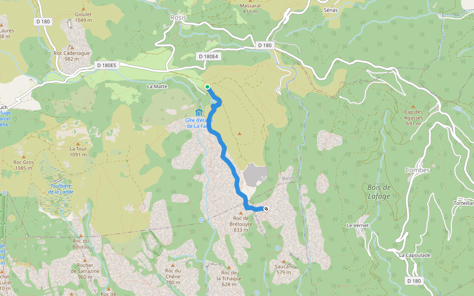 Piste de la Cabrière walking route map in Rosis