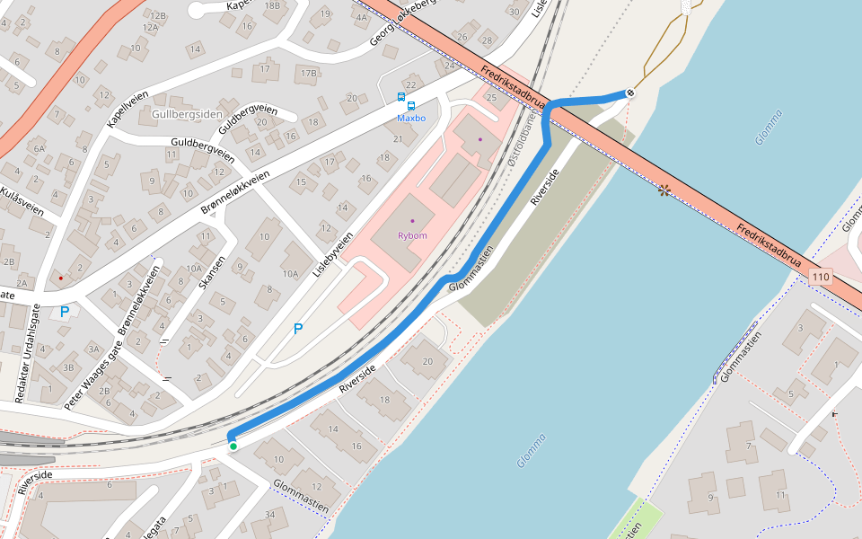 Glommastien walking route map in Fredrikstad