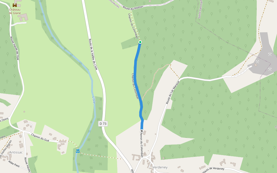 Chemin du Colombier walking route map in Saint-Jory-las-Bloux