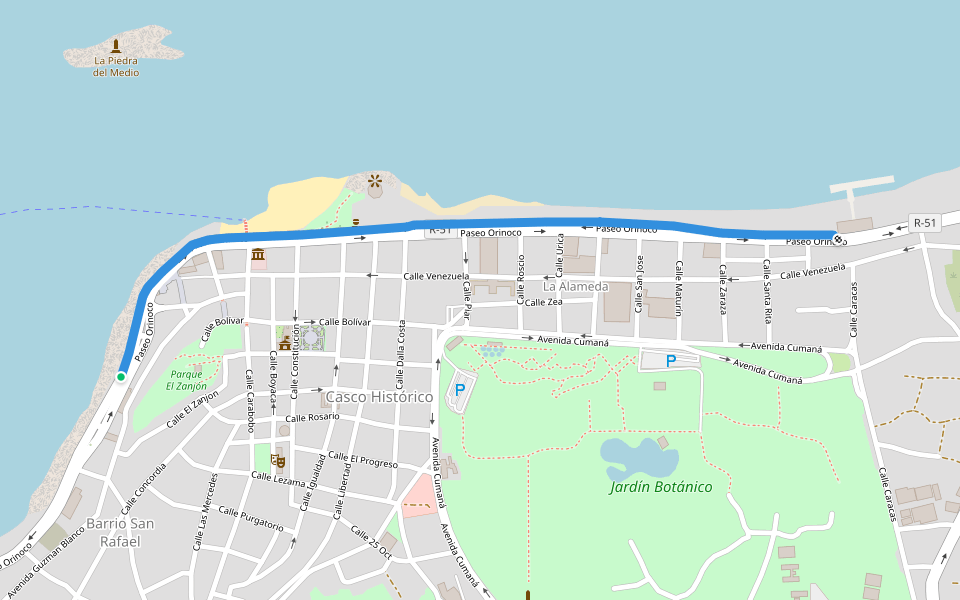 Paseo Orinoco walking route map in Ciudad Bolívar