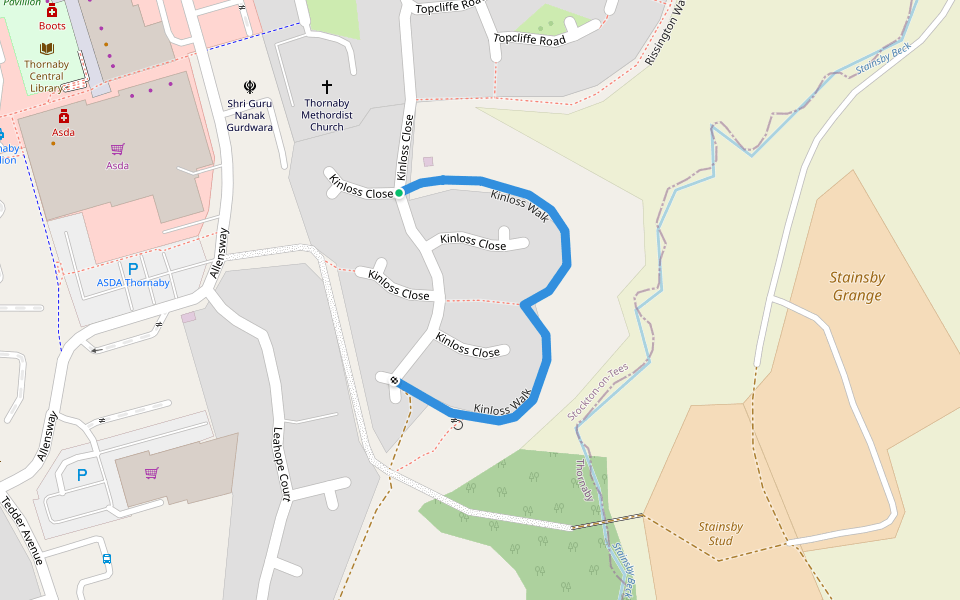 Kinloss Walk walking route map in Thornaby