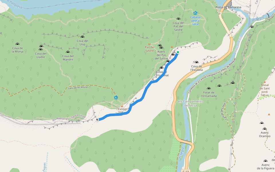 Sender de les Cingleres de l'Extrem walking route map in Camarasa