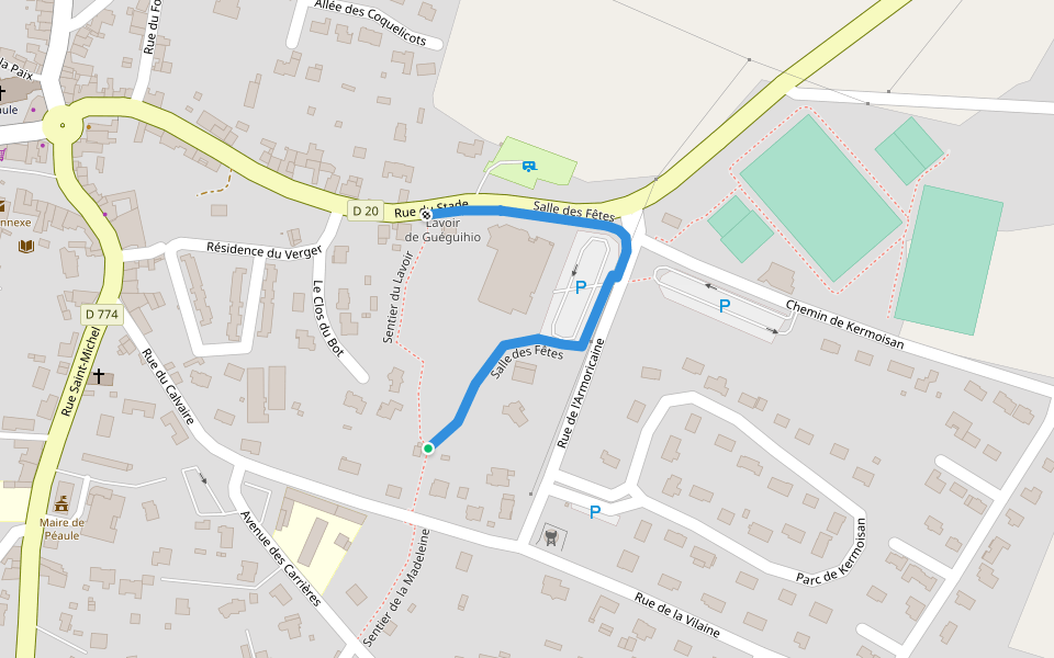 Salle des Fêtes walking route map in Péaule