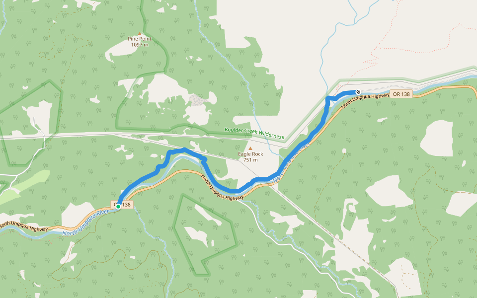 North Umpqua Trail: Jessie Wright walking route map in Clearwater