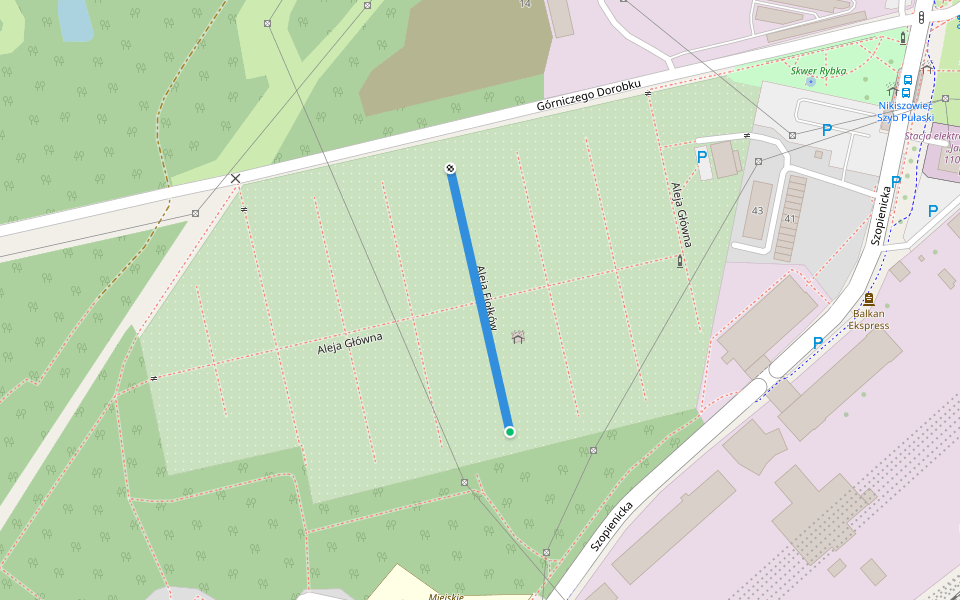 Aleja Fiołków walking route map in Katowice