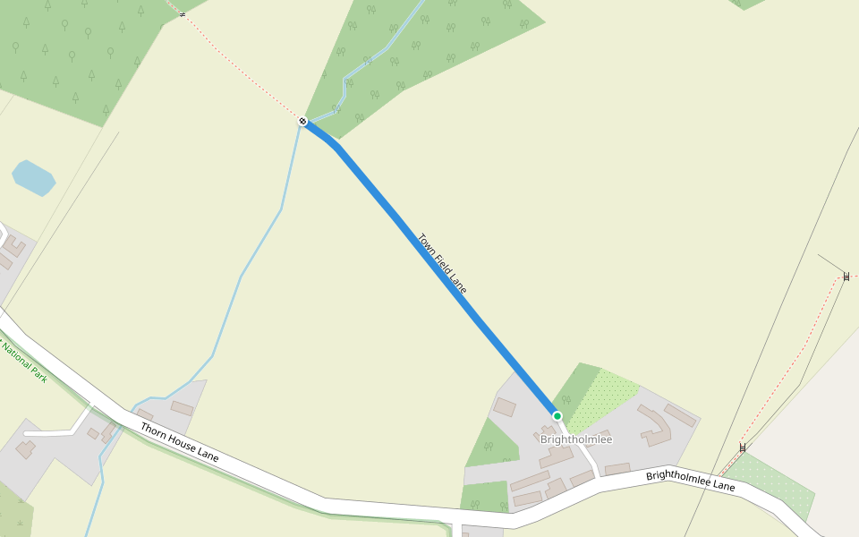 Town Field Lane walking route map in Wharncliffe Side