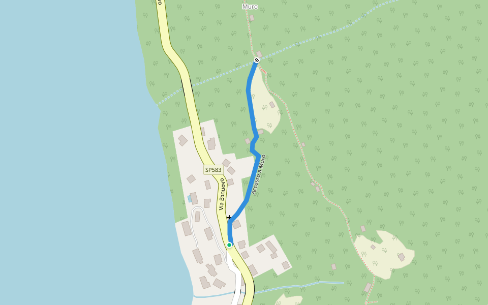 Accesso a Muro walking route map in Nesso