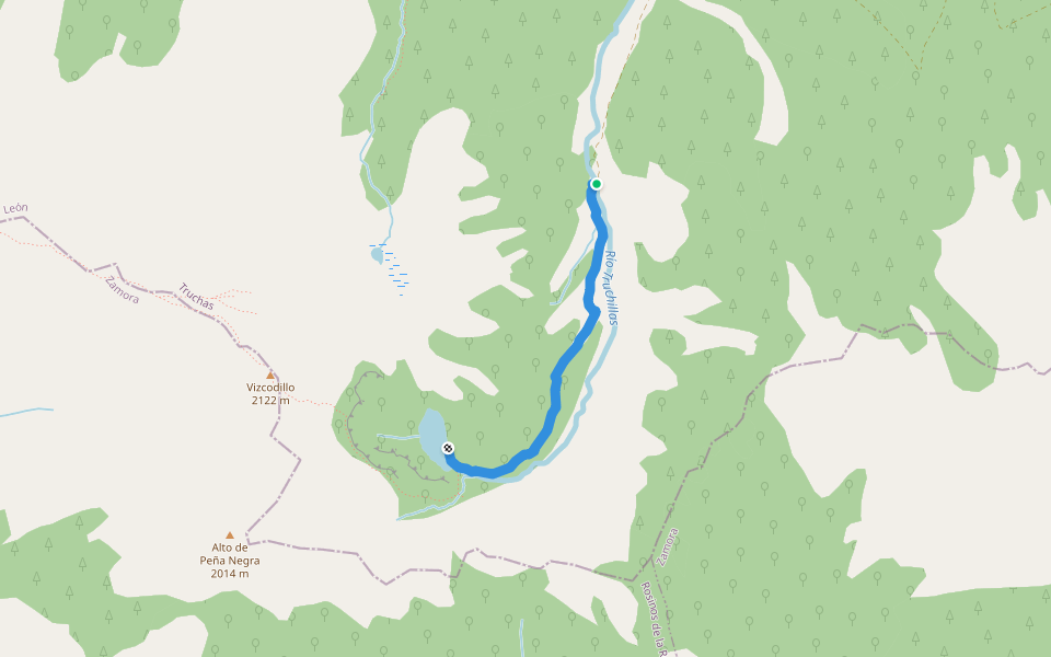 Senda del Lago Truchillas walking route map in Truchas