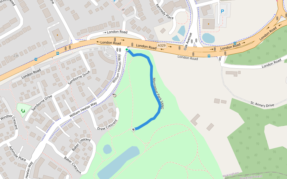 Montague Park SANG walking route map in Wokingham