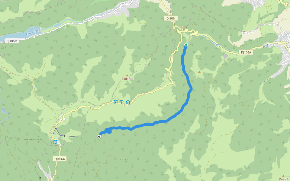 Hiking Trail along the Șteaza , near DJ106A walking route map in Gura Râului