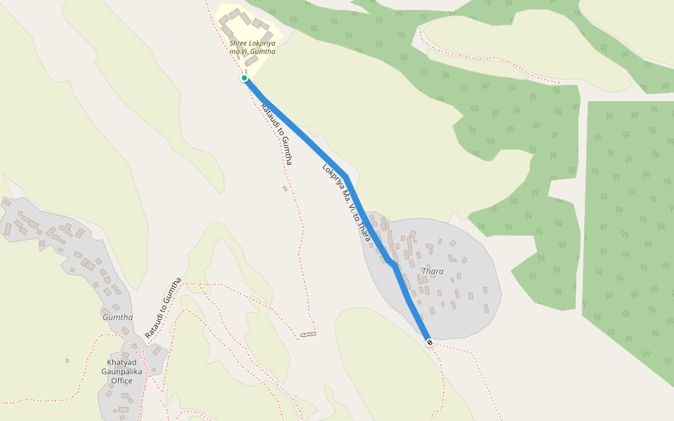 Lokpriya Ma. Vi. to Thara walking route map in Gumtha