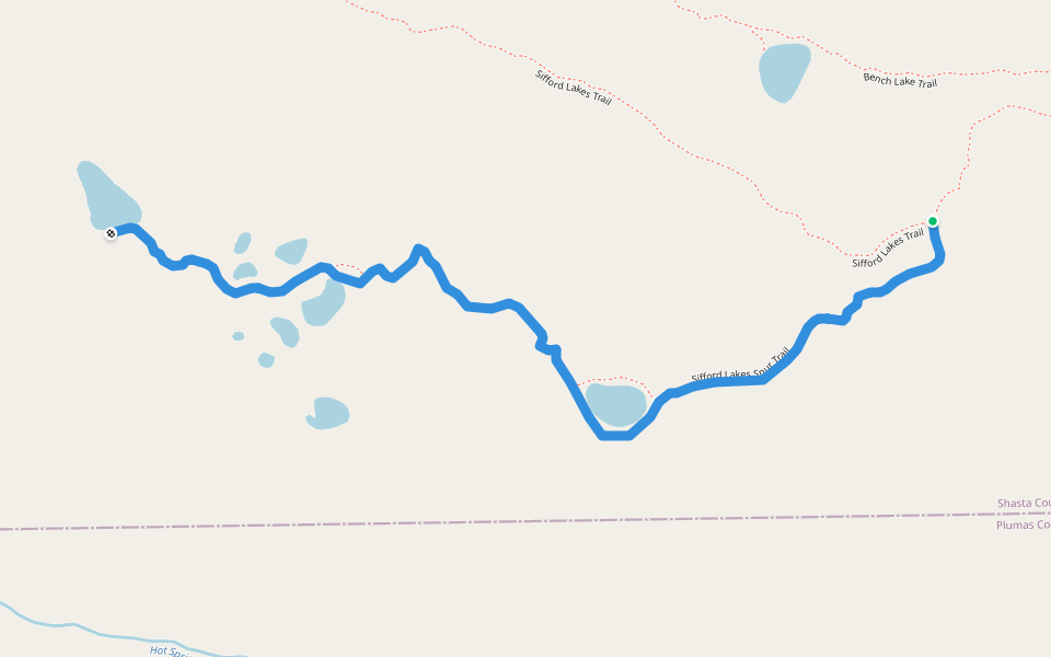 Sifford Lakes Spur Trail walking route map in Drakesbad