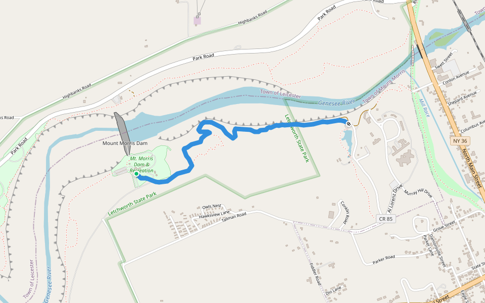 Letchworth-Finger Lakes Trail walking route map in Mount Morris