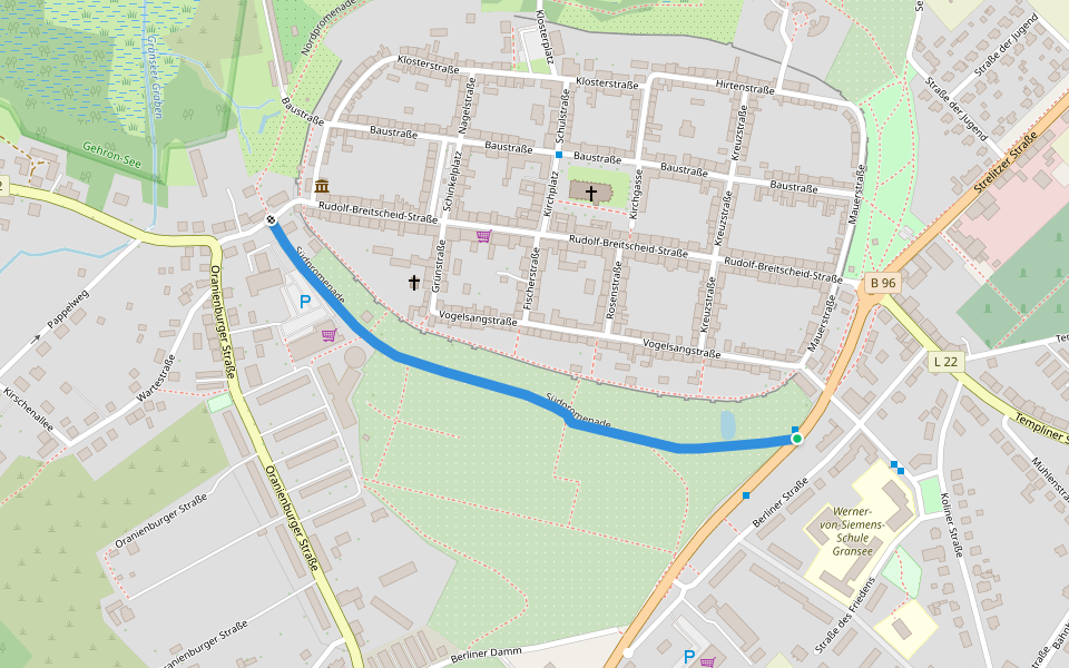 Südpromenade walking route map in Gransee