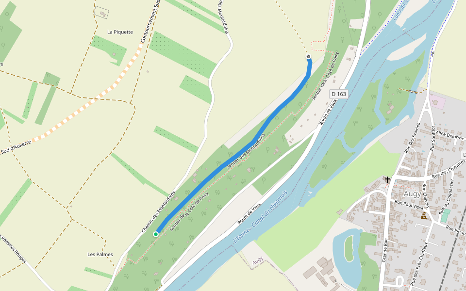 Sentier des Montardoins walking route map in Auxerre