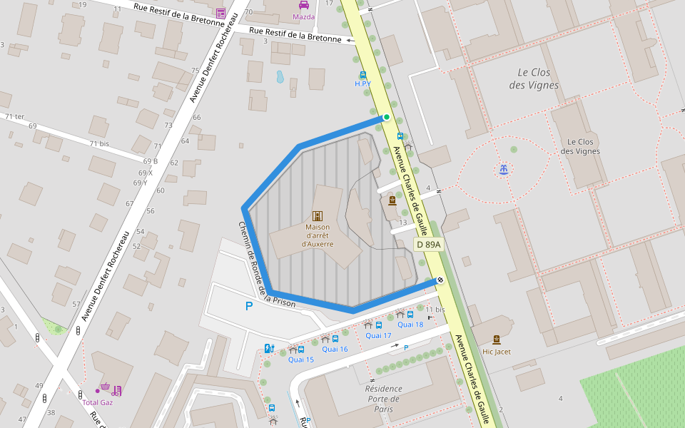 Chemin de Ronde de la Prison walking route map in Auxerre