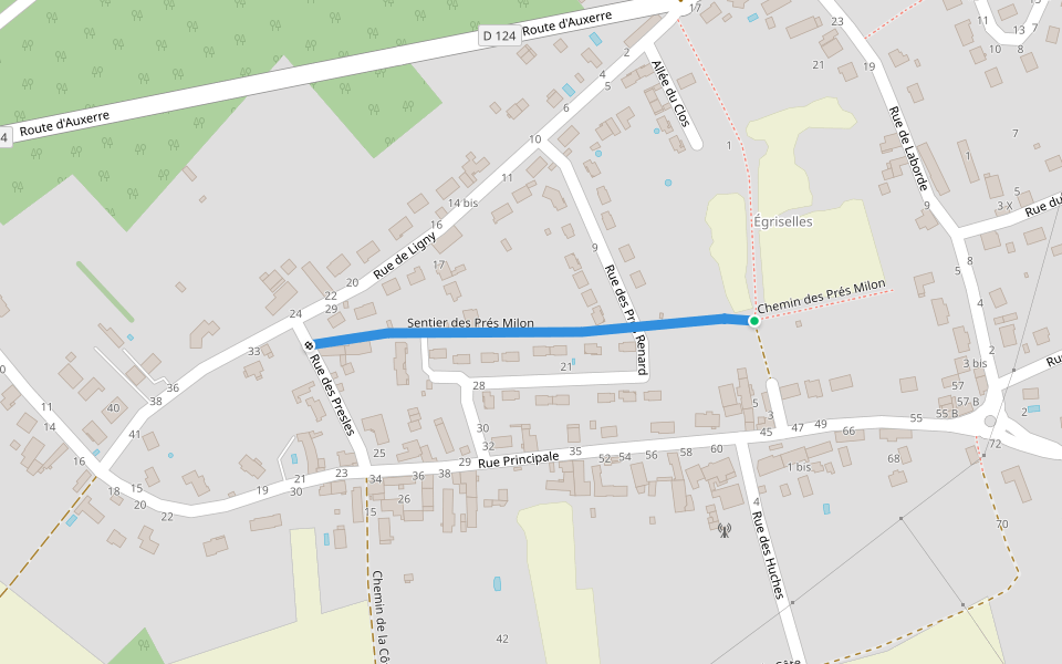 Sentier des Prés Milon walking route map in Venoy