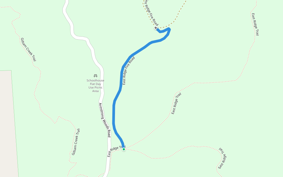 East Ridge Fire Road walking route map in Guerneville