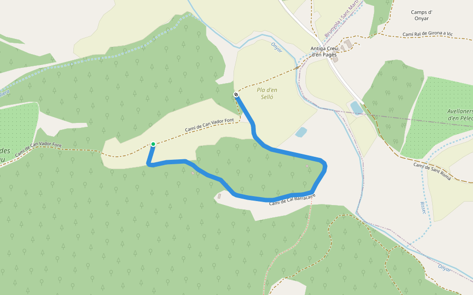 Camí de Cal Barracaire walking route map in Brunyola