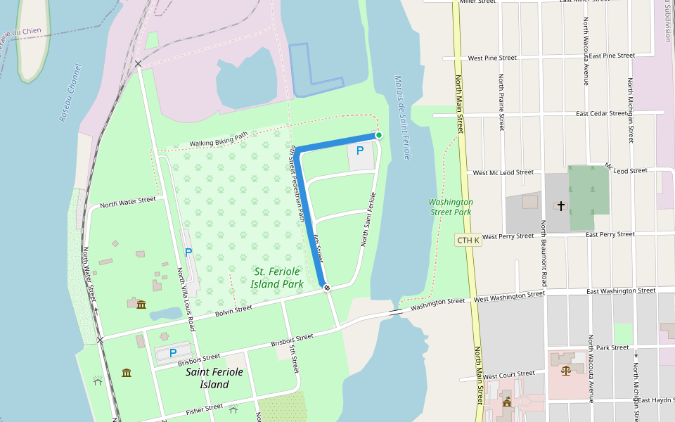 6th Street Pedestrian Path walking route map in Prairie du Chien