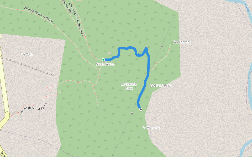 Chemin Rural de Sur la Roche au Grand Praz walking route map in Fontcouverte-la-Toussuire