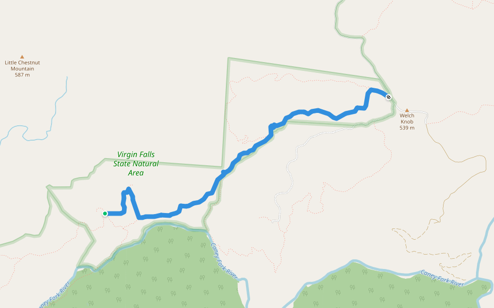 Virgin Falls Trail walking route map in Sparta