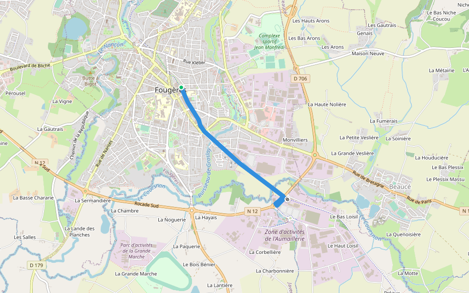 Voie Verte Fougères - Vitré walking route map in Fougères