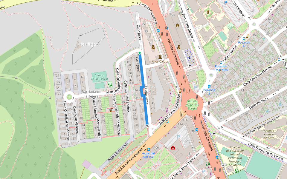 Calle Jerez walking route map in Burgos