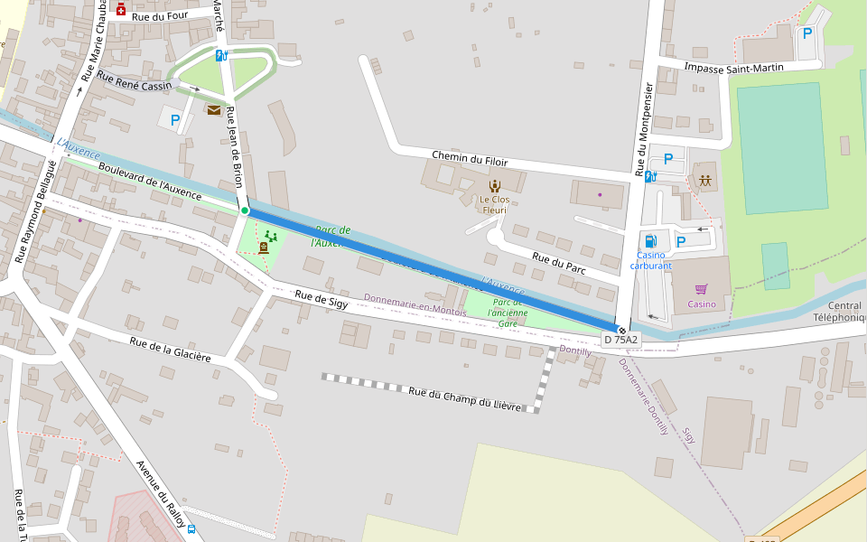 Boulevard de l'Auxence walking route map in Donnemarie-Dontilly