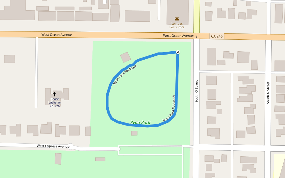 Ryon Park Footpath walking route map in Lompoc