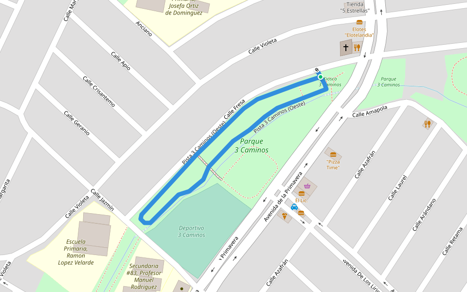 Pista 3 Caminos (Oeste) walking route map in Guadalupe