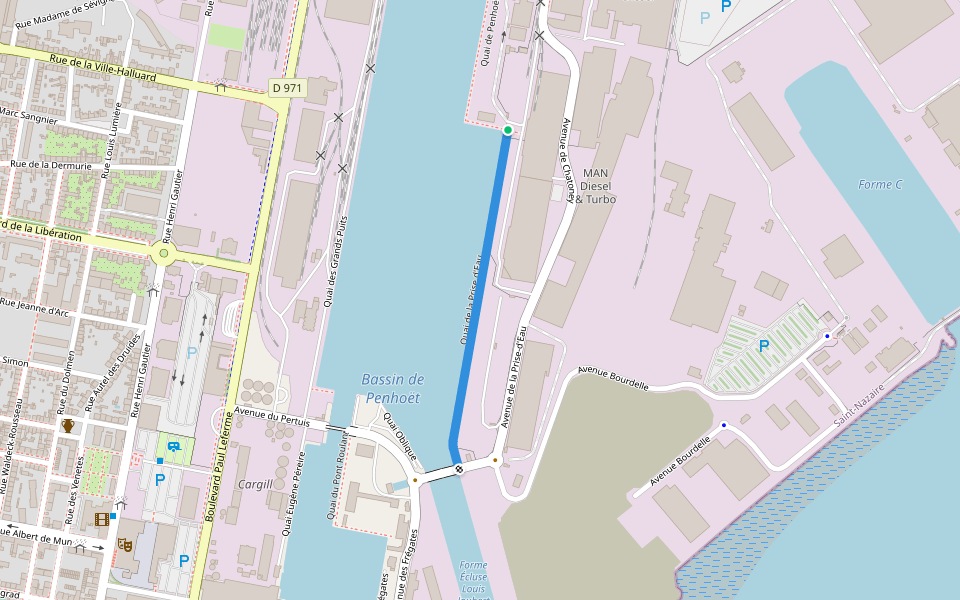 Quai de la Prise d'Eau walking route map in Saint-Nazaire