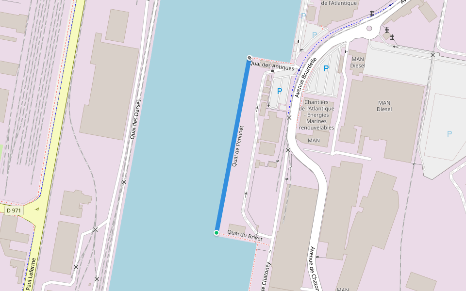Quai de Penhoët walking route map in Saint-Nazaire