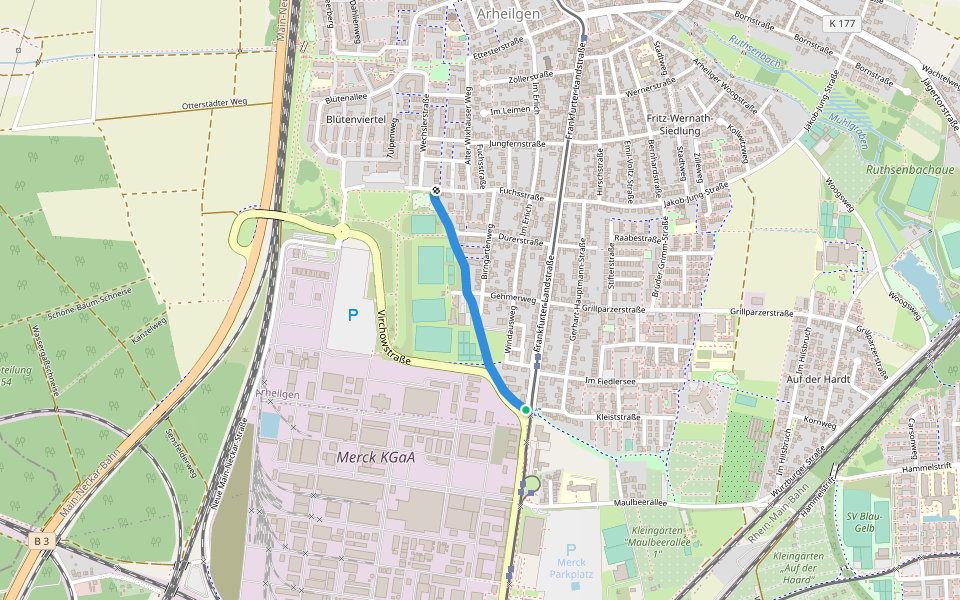 Helmut-Fuchs-Weg walking route map in Darmstadt