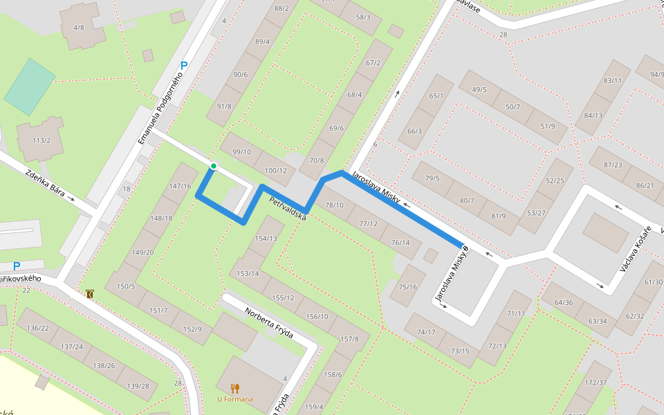 Petřvaldská walking route map in Ostrava