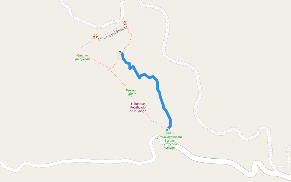 bosque petrificado Puyango walking route map in Machala