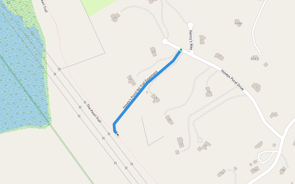 Hovey's Pond Rd Trail Easement walking route map in Boxford