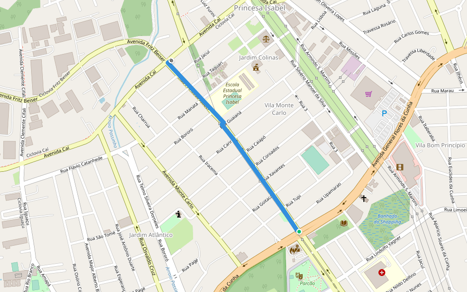 Ciclovia Princesa Isabel walking route map in Cachoeirinha