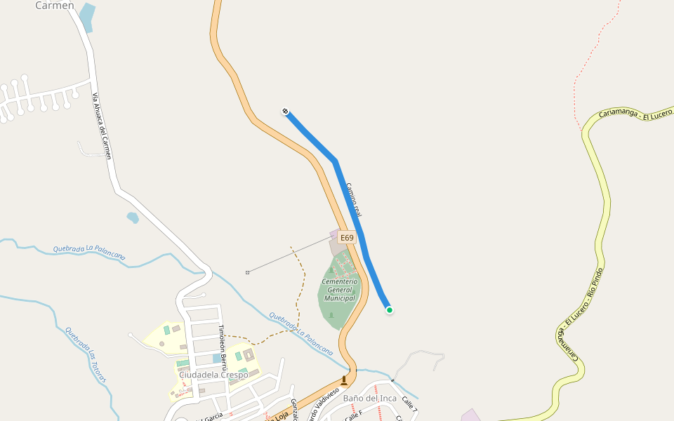 Camino real walking route map in Cariamanga