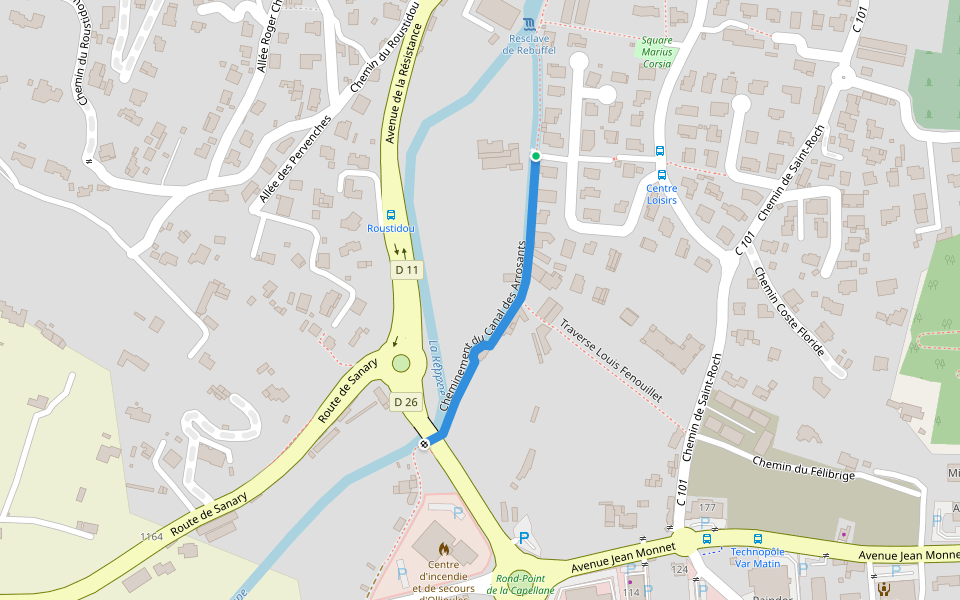 Cheminement du Canal des Arrosants walking route map in Ollioules