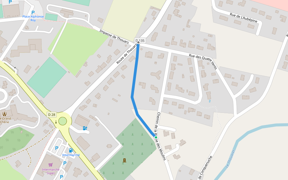 Chemin de la Plaine des Moulins walking route map in Saint-Varent