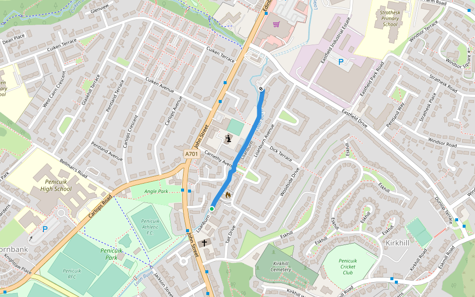 Loanburn walking route map in Penicuik