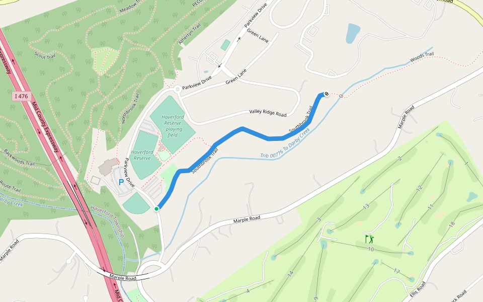 Southbrook Trail walking route map in Haverford