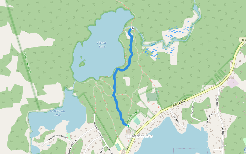 Nichols Falls walking route map in Hatchet Lake