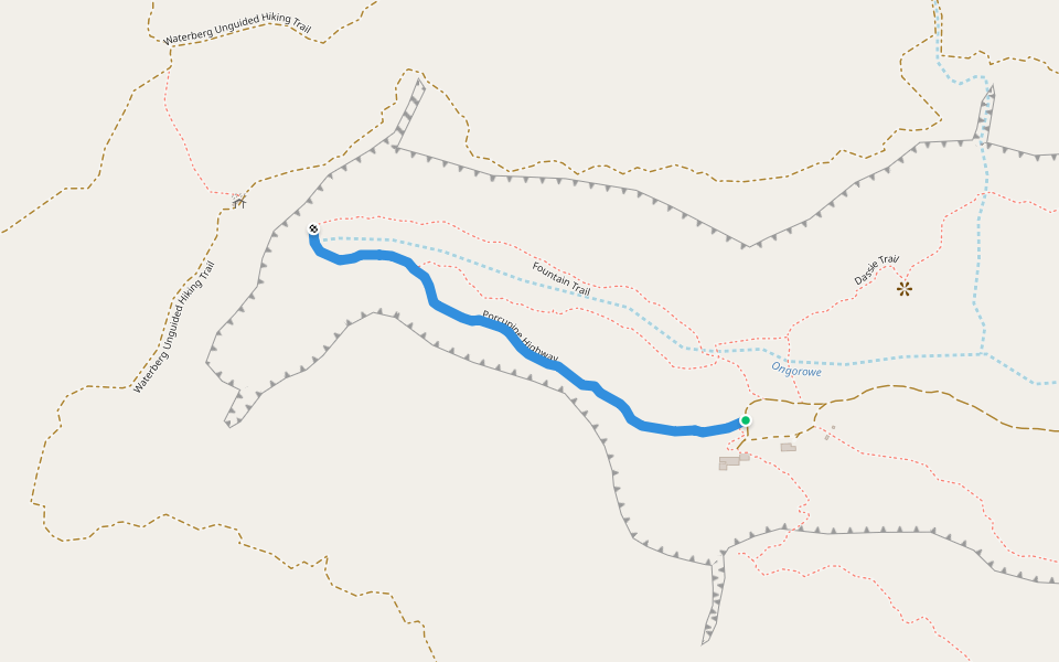 Porcupine Highway walking route map in Waterberg