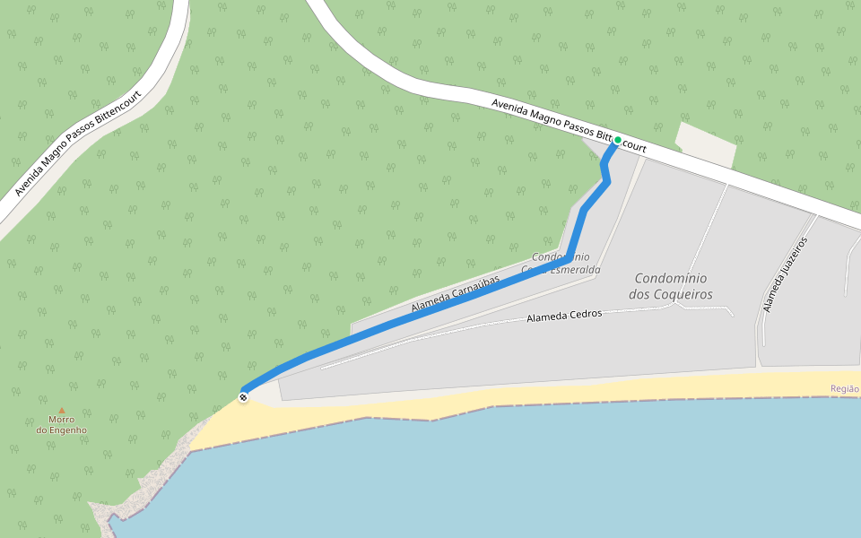 Alameda Carnaúbas walking route map in São Sebastião